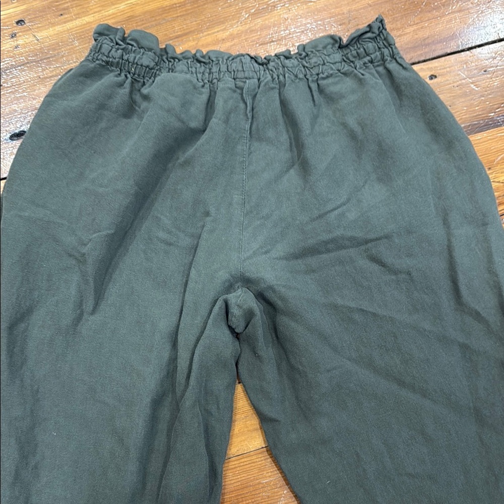 H & M Dark Green Linen Blend Elastic Waistband Lightweight Pants Size Medium - Picture 11 of 13